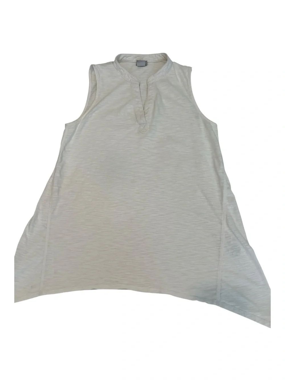 Chicos Sz1/M Sleeveless Cream Henley Tank Top with Handkerchief hem EUC
